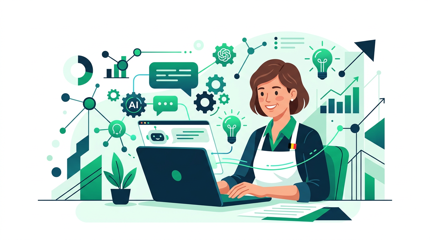 Illustration of an entrepreneur managing an AI workflow